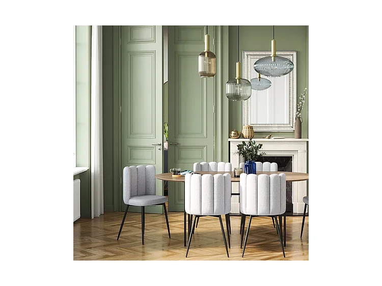 Lot de 2 chaises en tissu gris et pieds en métal noir - Rosy