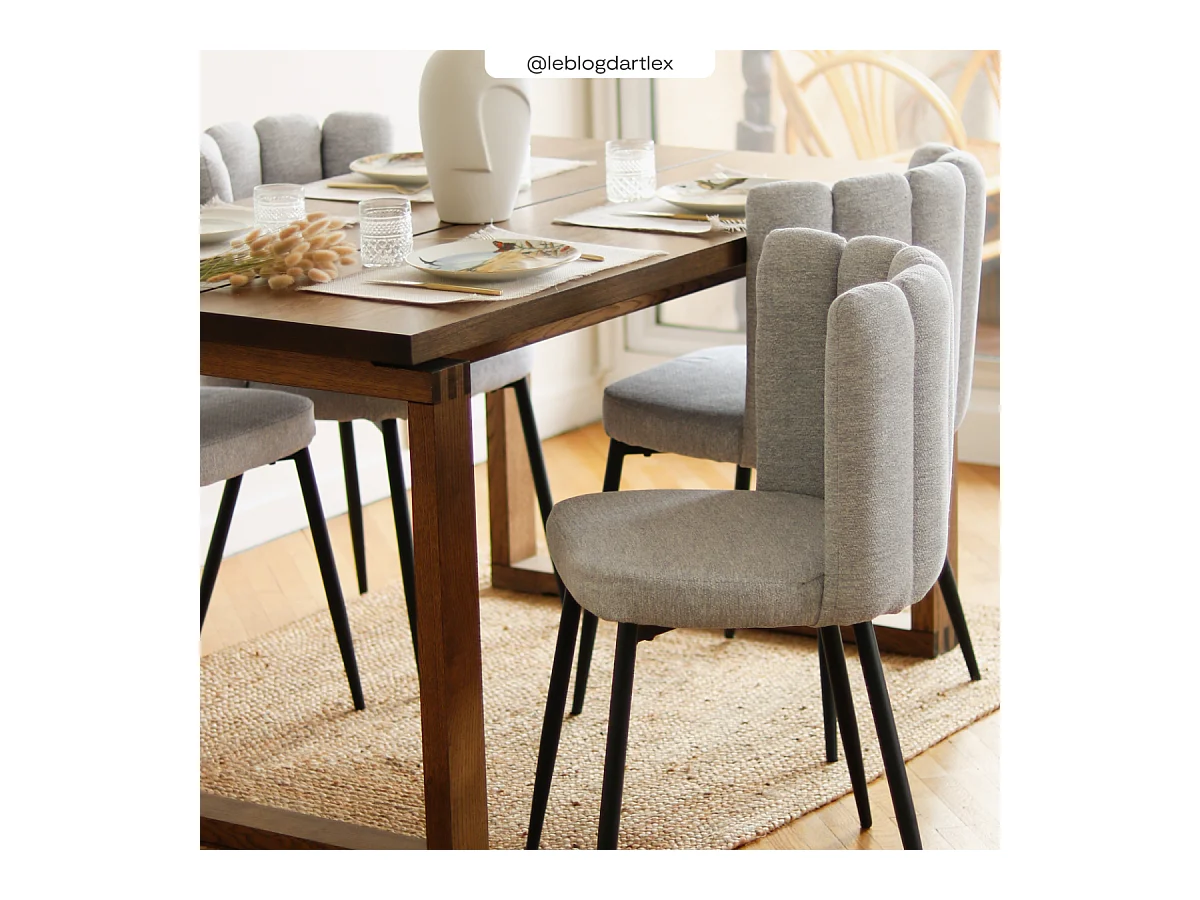 Lot de 2 chaises en tissu gris et pieds en métal noir - Rosy