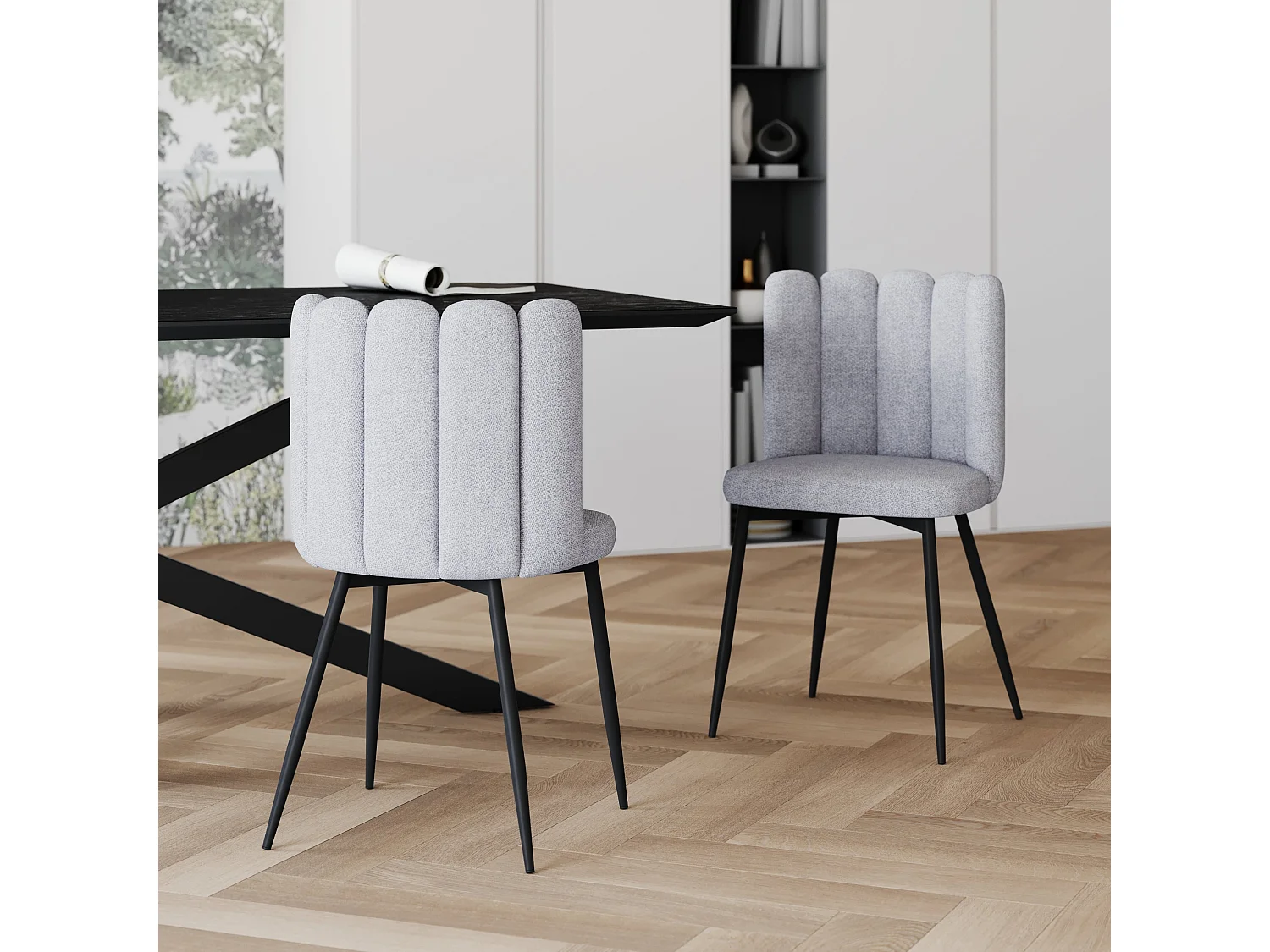 Set de 2 sillas de tela gris con patas de metal negras - Rosy