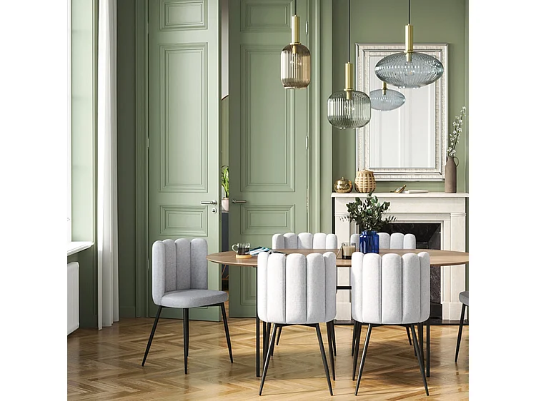 Set de 2 sillas de tela gris con patas de metal negras - Rosy