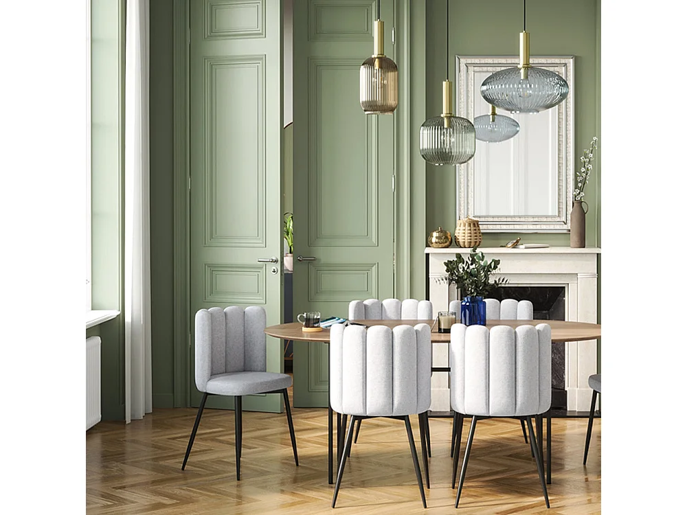 Set de 2 sillas de tela gris con patas de metal negras - Rosy