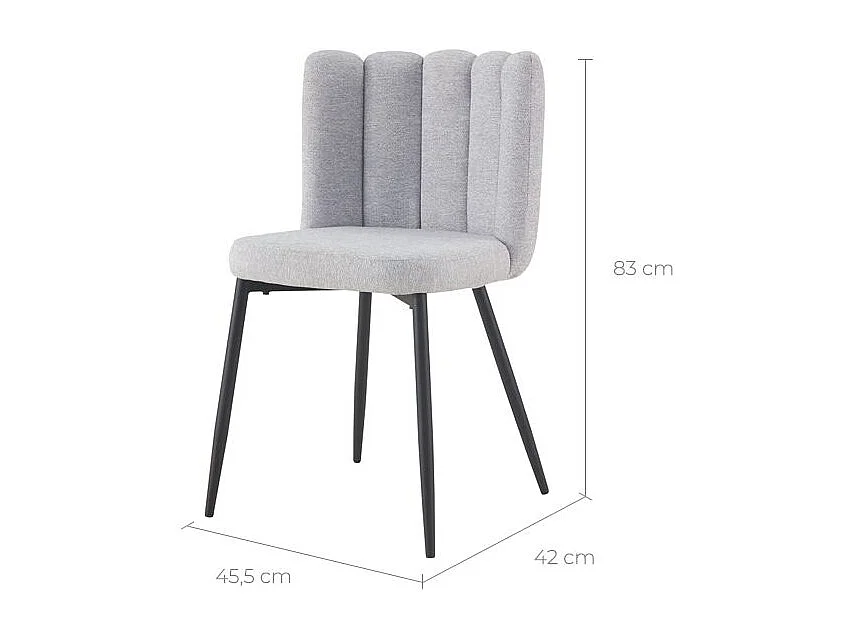 Lot de 2 chaises en tissu gris et pieds en métal noir - Rosy