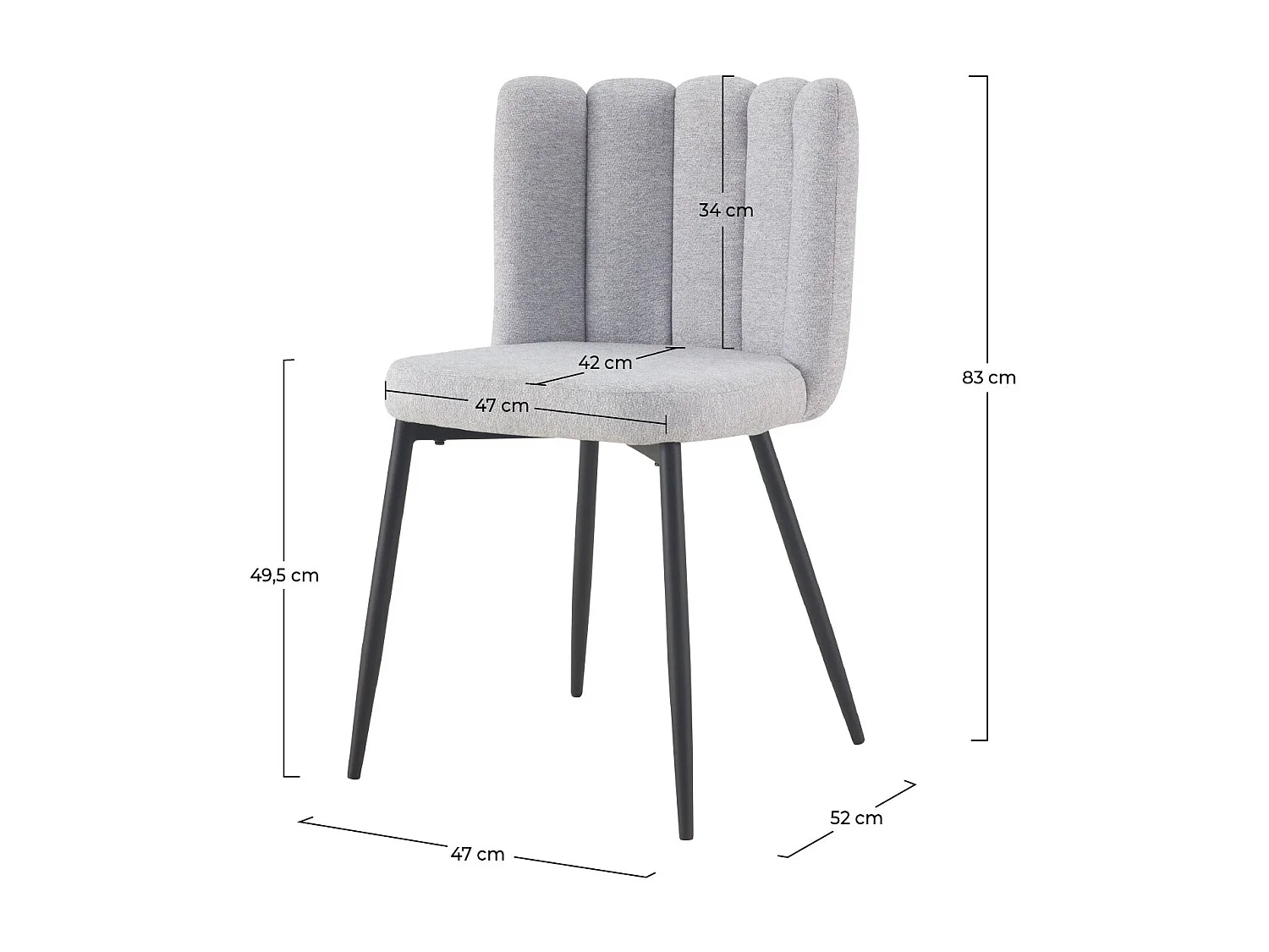 Lot de 2 chaises en tissu gris et pieds en métal noir - Rosy