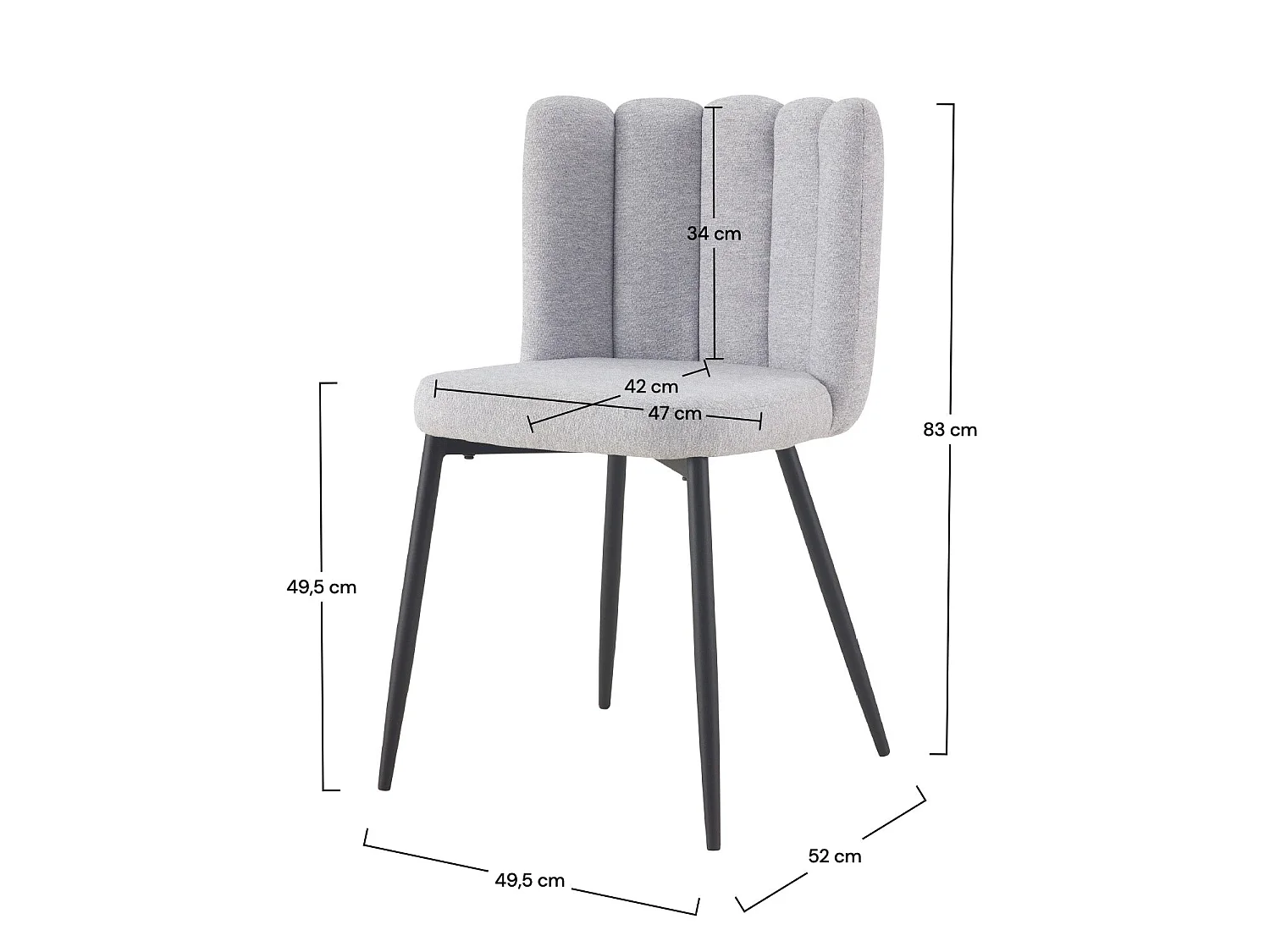 Set di 2 sedie in tessuto grigio con gambe in metallo nero - Rosy