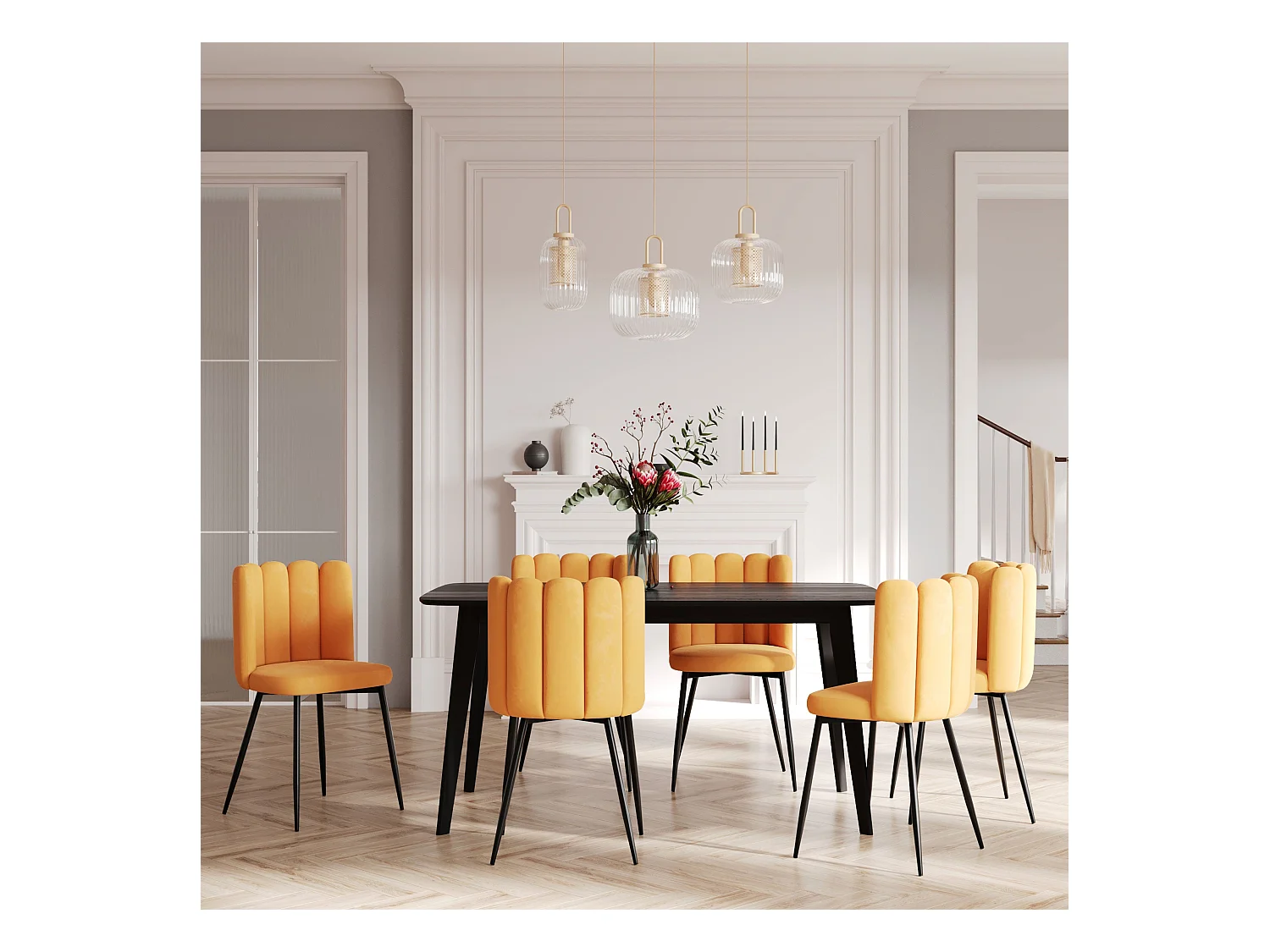 Set di 2 sedie in velluto giallo con gambe in metallo - Rosy