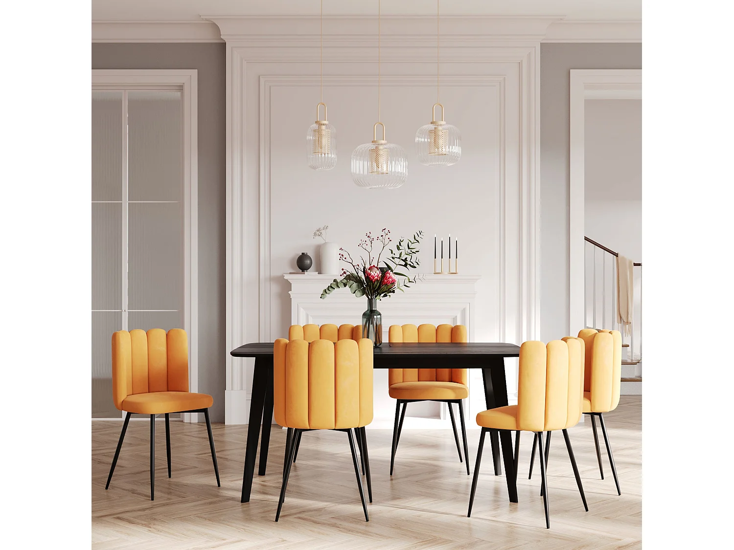 Set de 2 sillas de terciopelo amarillo con patas de metal - Rosy