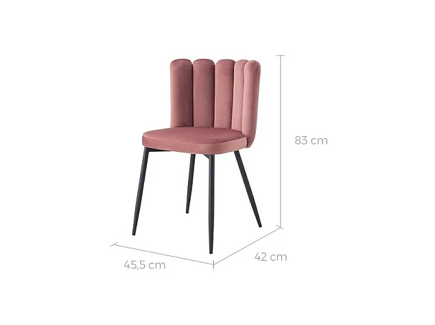 Set de 2 sillas de terciopelo rosa con patas de metal negro - Rosy