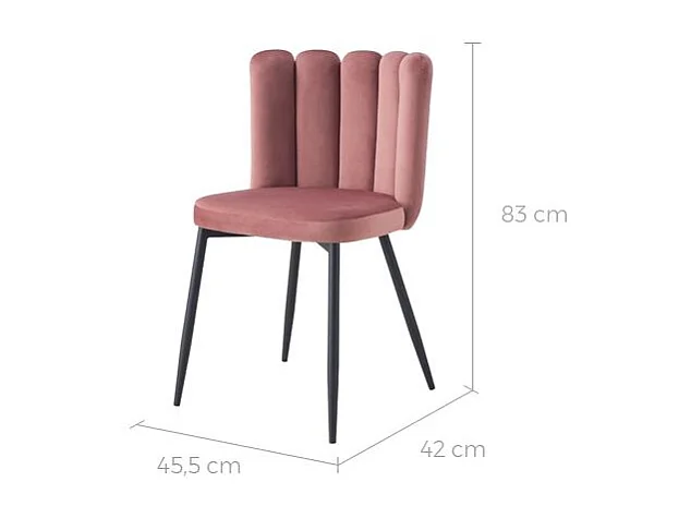 Lot de 2 chaises en velours rose et pieds en métal noir - Rosy
