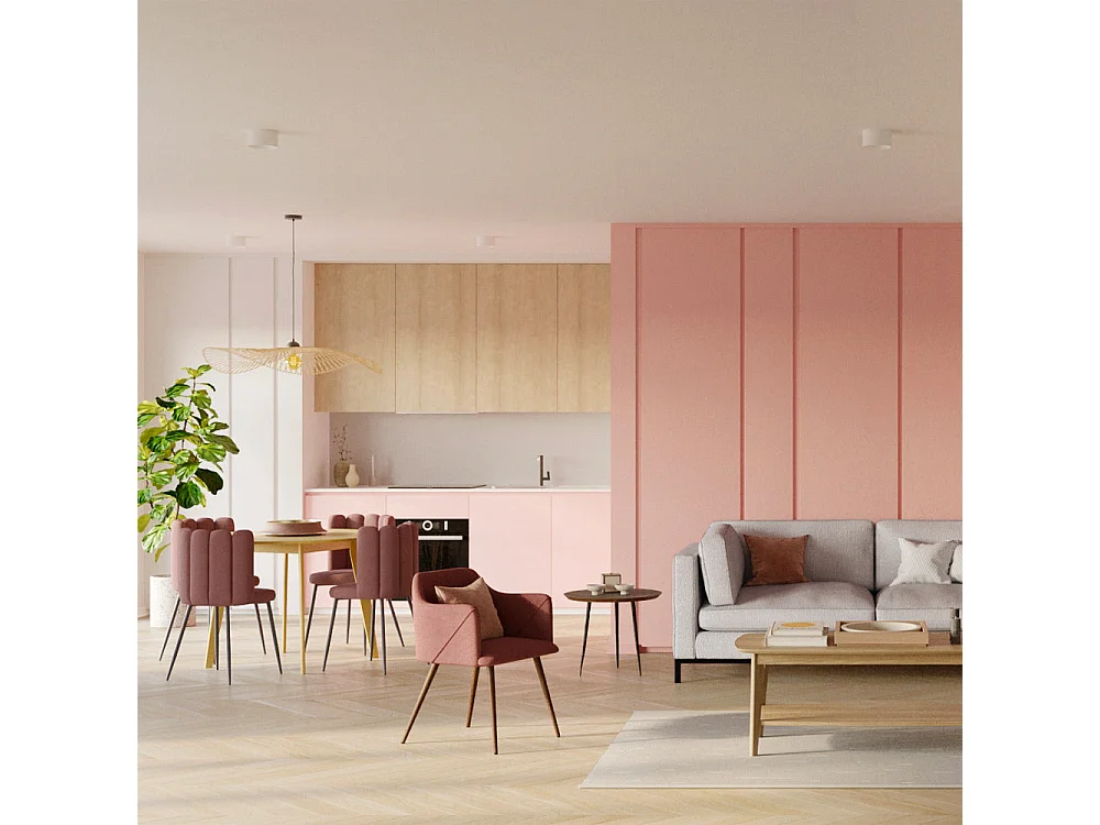 Lot de 2 chaises en velours rose et pieds en métal noir - Rosy