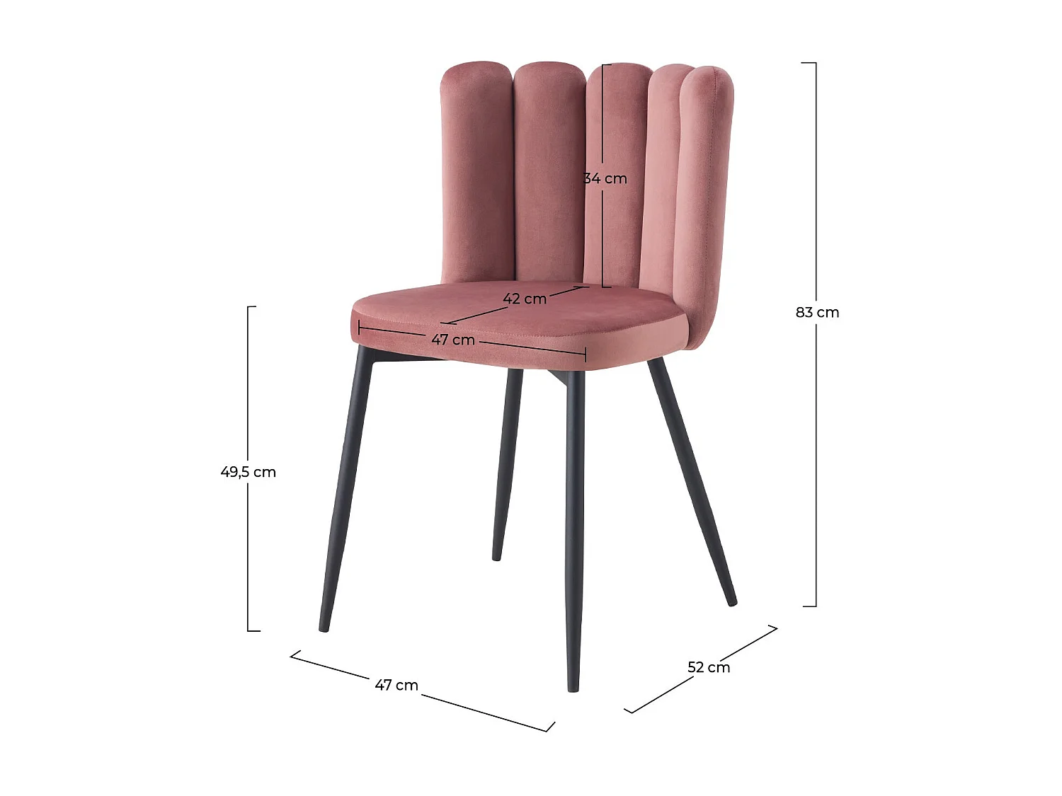 Lot de 2 chaises en velours rose et pieds en métal noir - Rosy