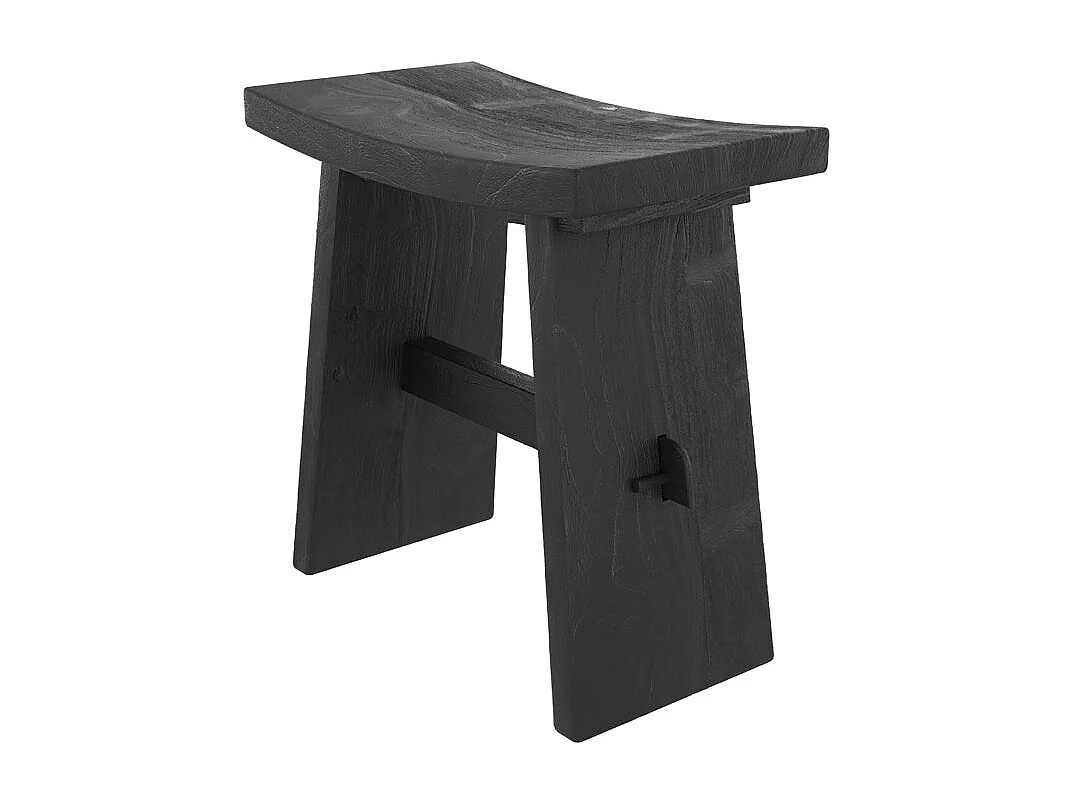 Taburete de madera en teca recuperada pintada de negro - Eka