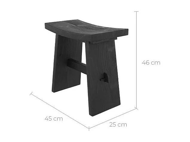 Taburete de madera en teca recuperada pintada de negro - Eka