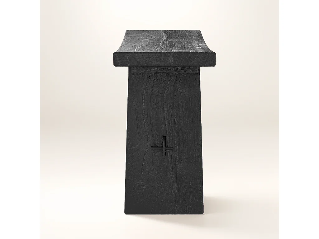 Taburete de madera en teca recuperada pintada de negro - Eka