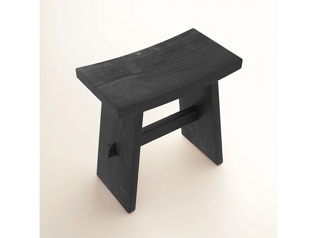 Taburete de madera en teca recuperada pintada de negro - Eka
