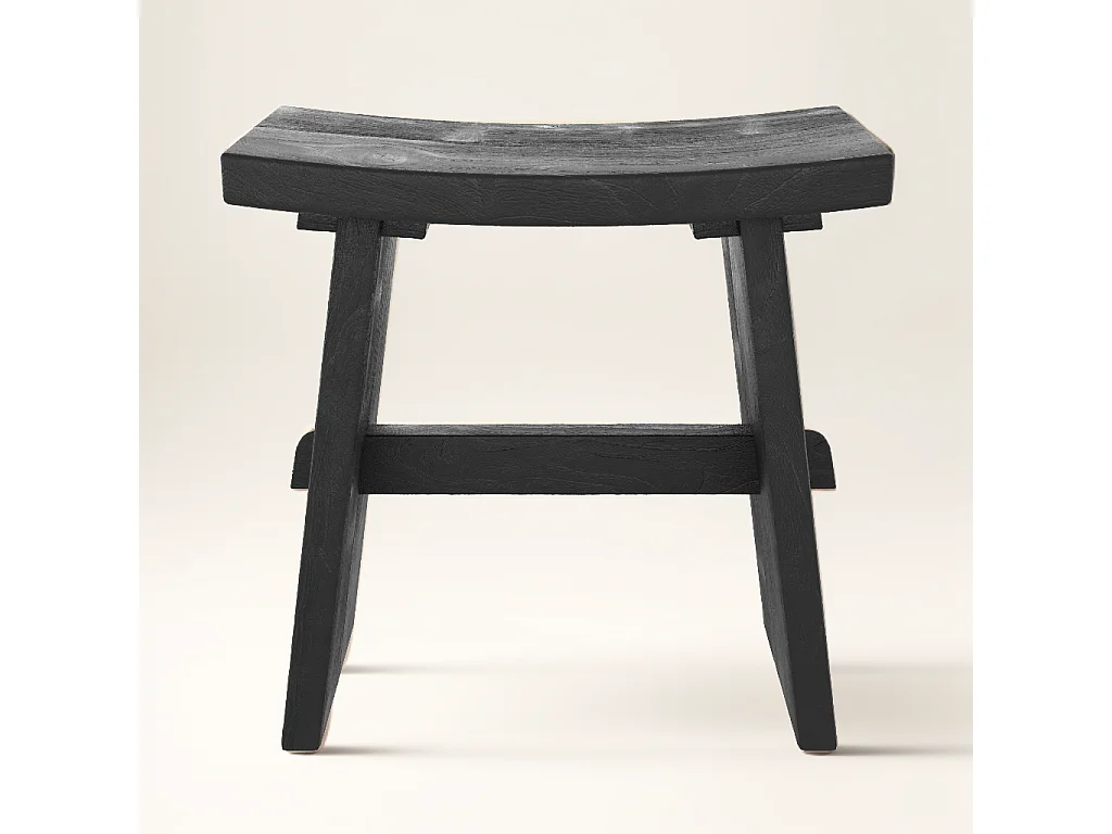 Taburete de madera en teca recuperada pintada de negro - Eka