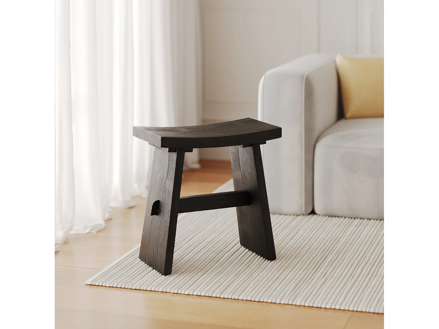 Sgabello in legno di teak riciclato verniciato di nero - Eka