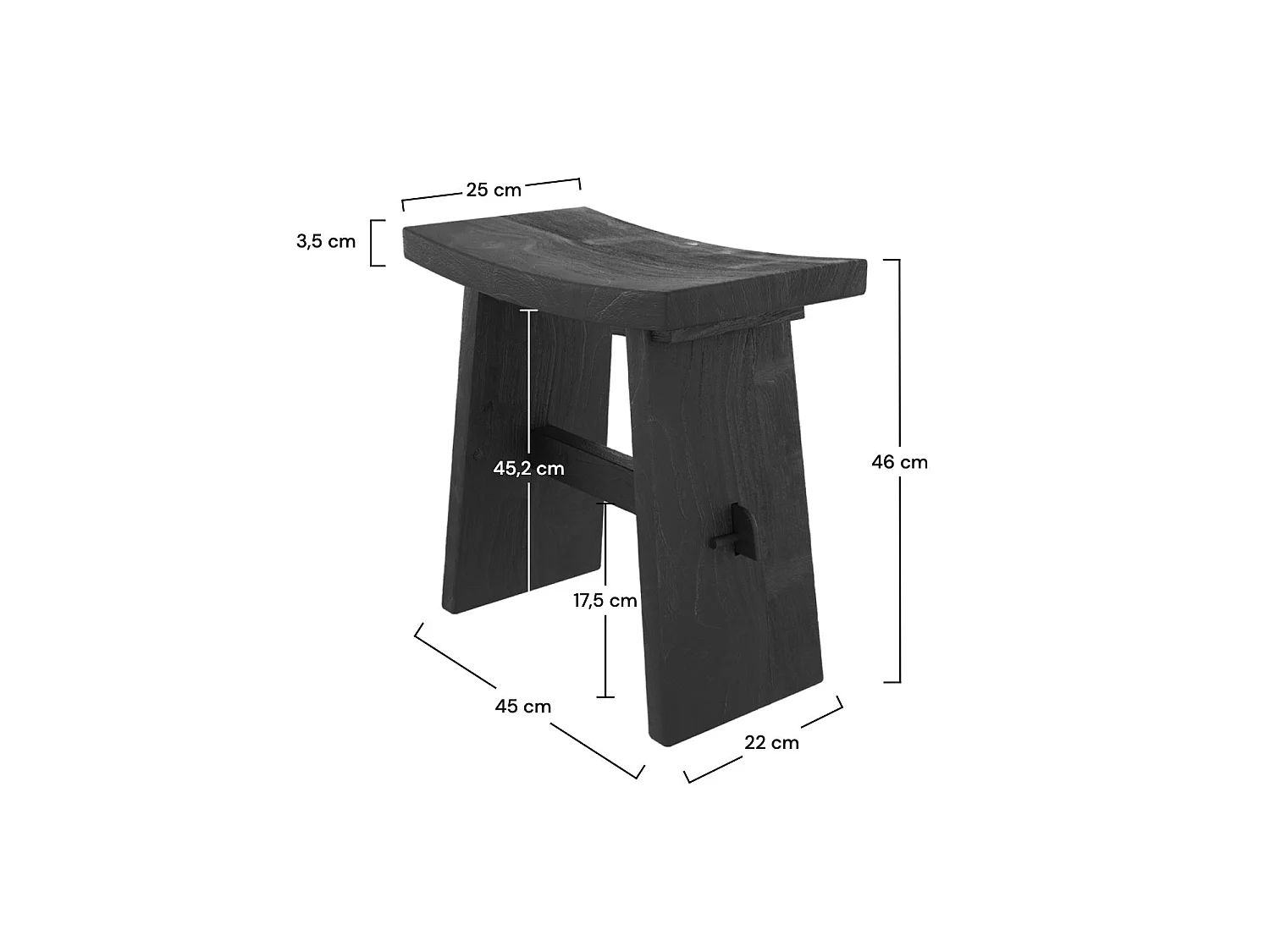 Sgabello in legno di teak riciclato verniciato di nero - Eka
