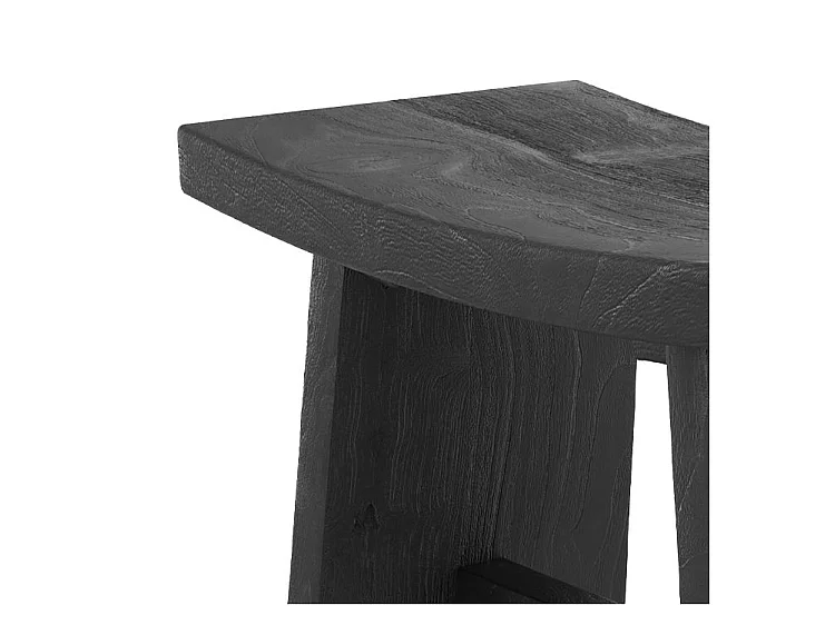 Sgabello in legno di teak riciclato verniciato di nero - Eka