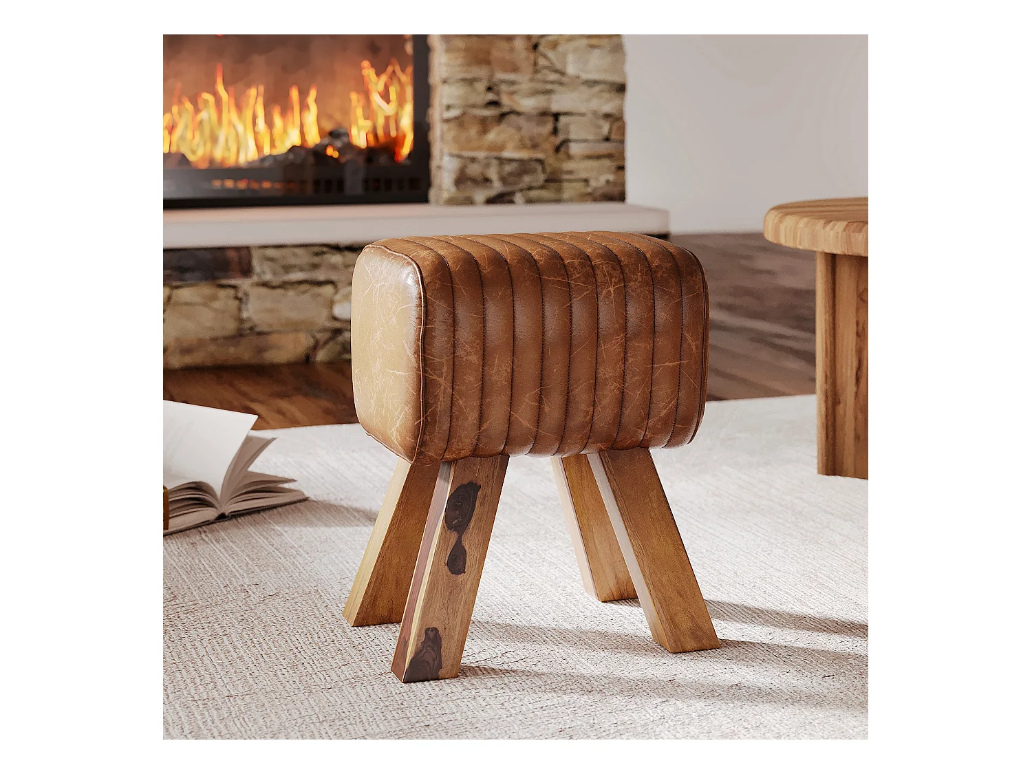 Taburete de cuero marrón - Morena