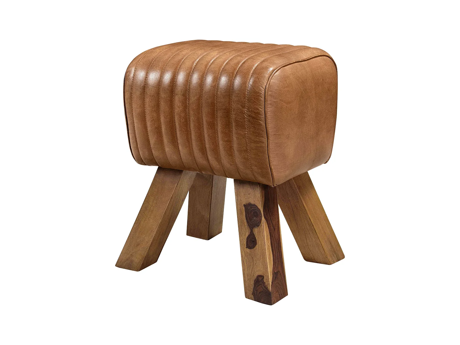 Tabouret en cuir marron et bois de manguier - Morena