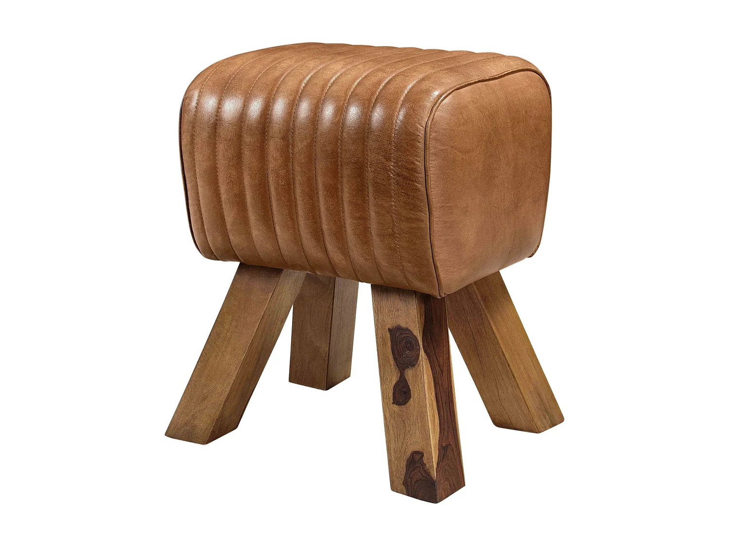 Tabouret en cuir marron et bois de manguier - Morena