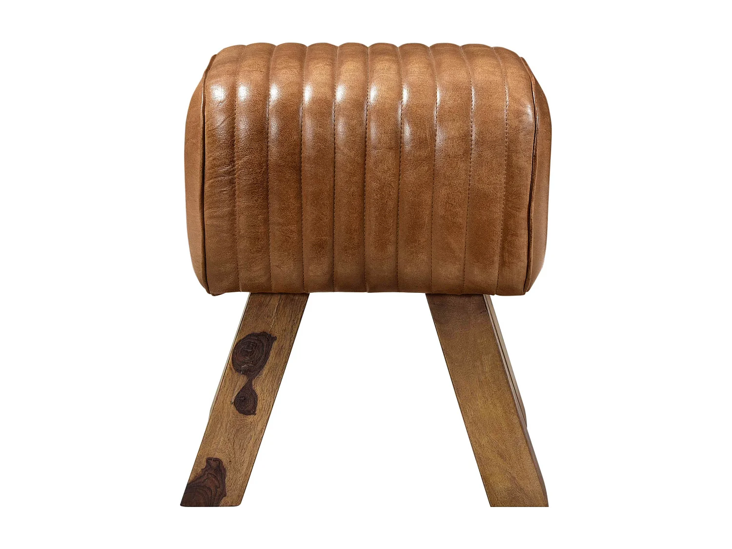 Tabouret en cuir marron et bois de manguier - Morena
