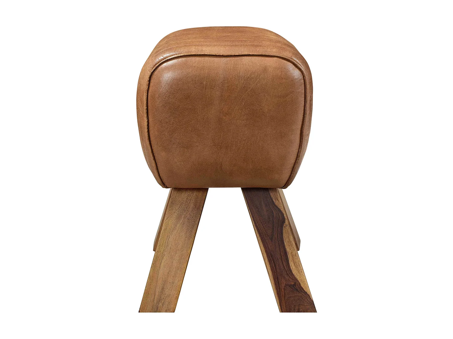 Tabouret en cuir marron et bois de manguier - Morena