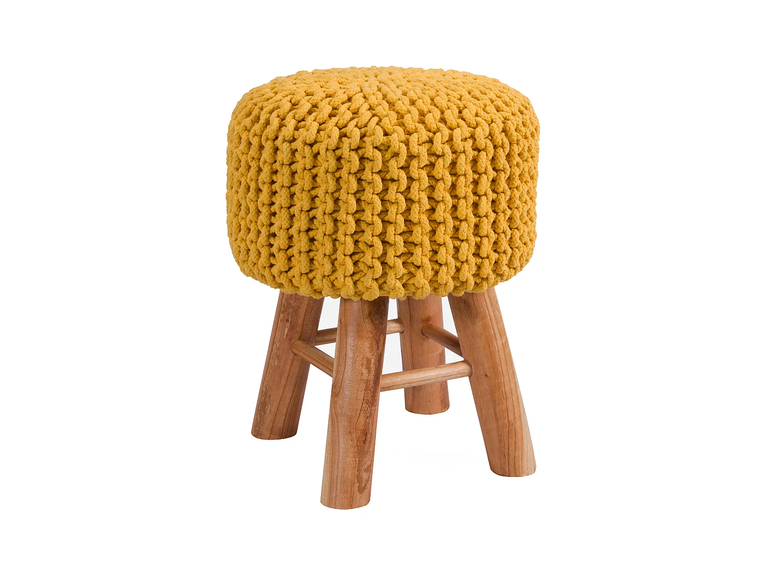 Petit tabouret tricot en coton jaune moutarde - Lisa