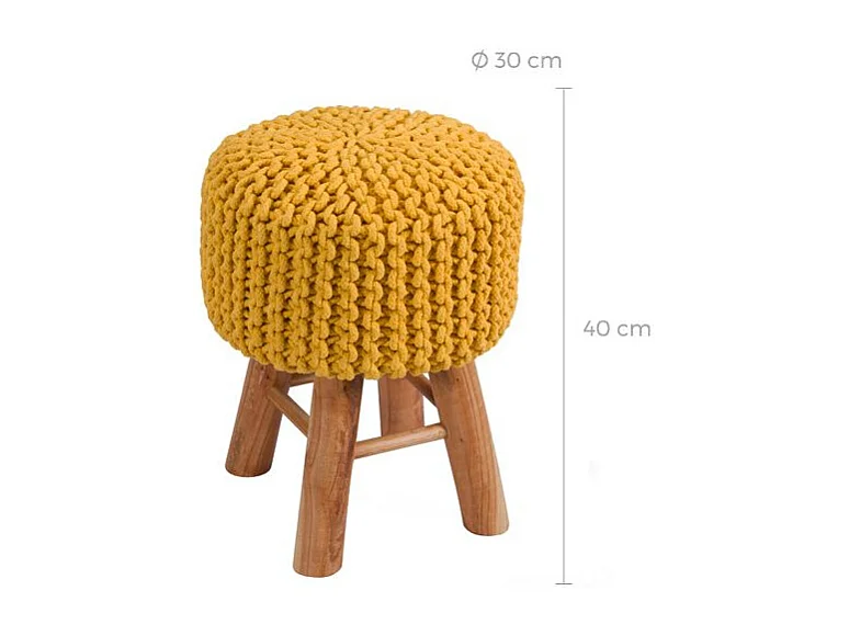Taburete de punto de algodón amarillo mostaza - Lisa