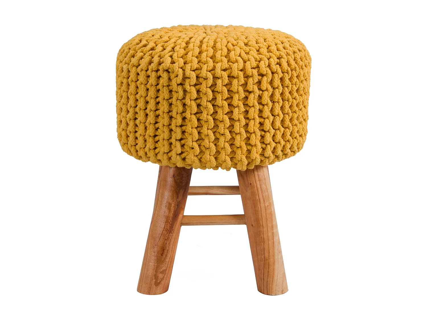 Taburete de punto de algodón amarillo mostaza - Lisa