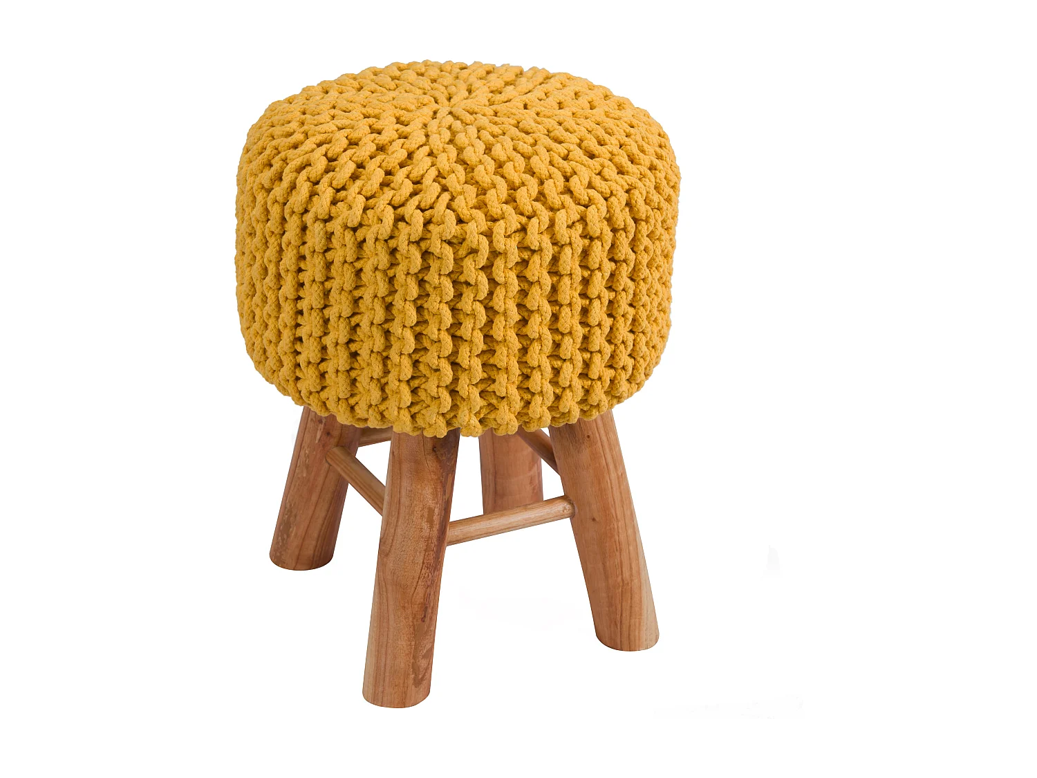 Taburete de punto de algodón amarillo mostaza - Lisa