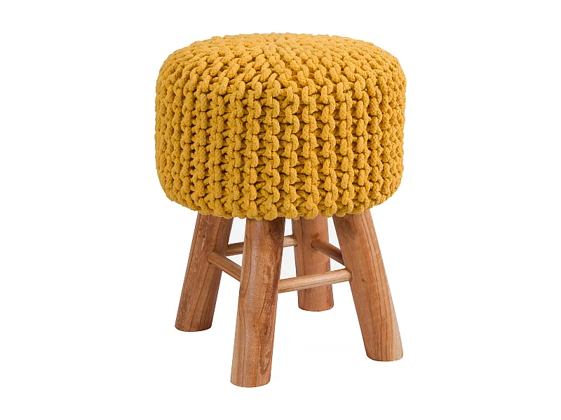 Petit tabouret tricot en coton jaune moutarde - Lisa