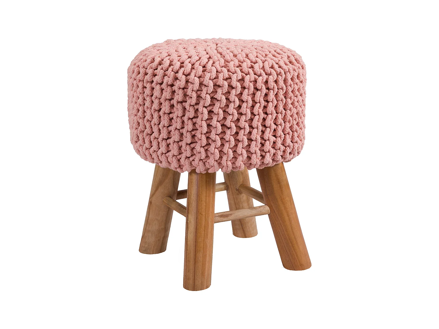 Petit Tabouret tricot en coton rose poudré - Lisa