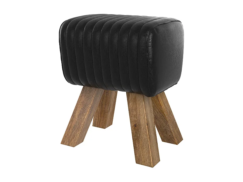 Sgabello in pelle nera e legno di mango - Morena