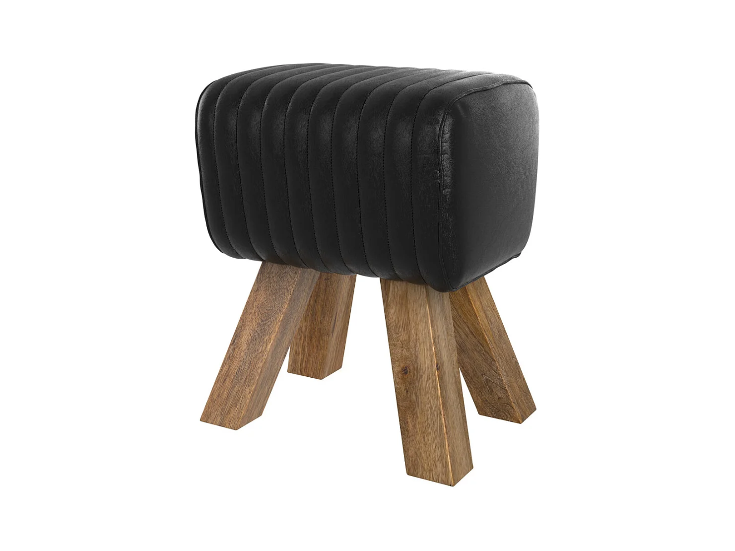 Sgabello in pelle nera e legno di mango - Morena