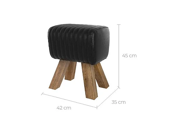 Sgabello in pelle nera e legno di mango - Morena