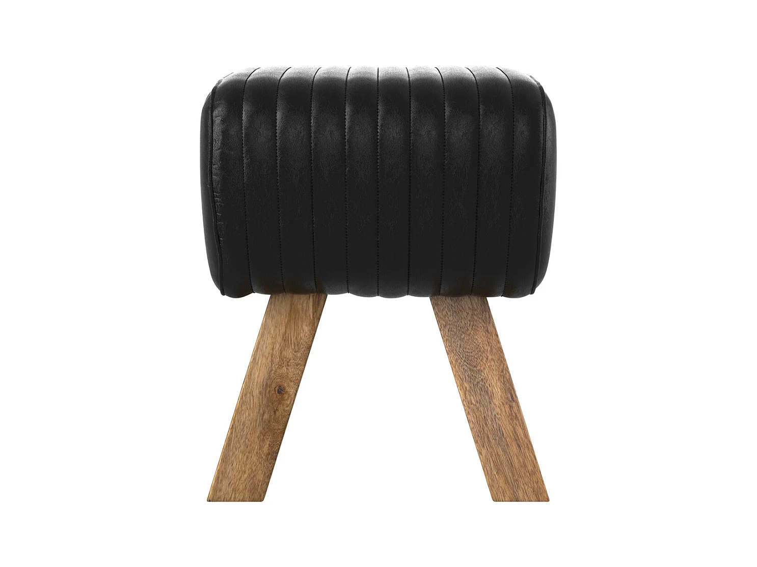 Sgabello in pelle nera e legno di mango - Morena