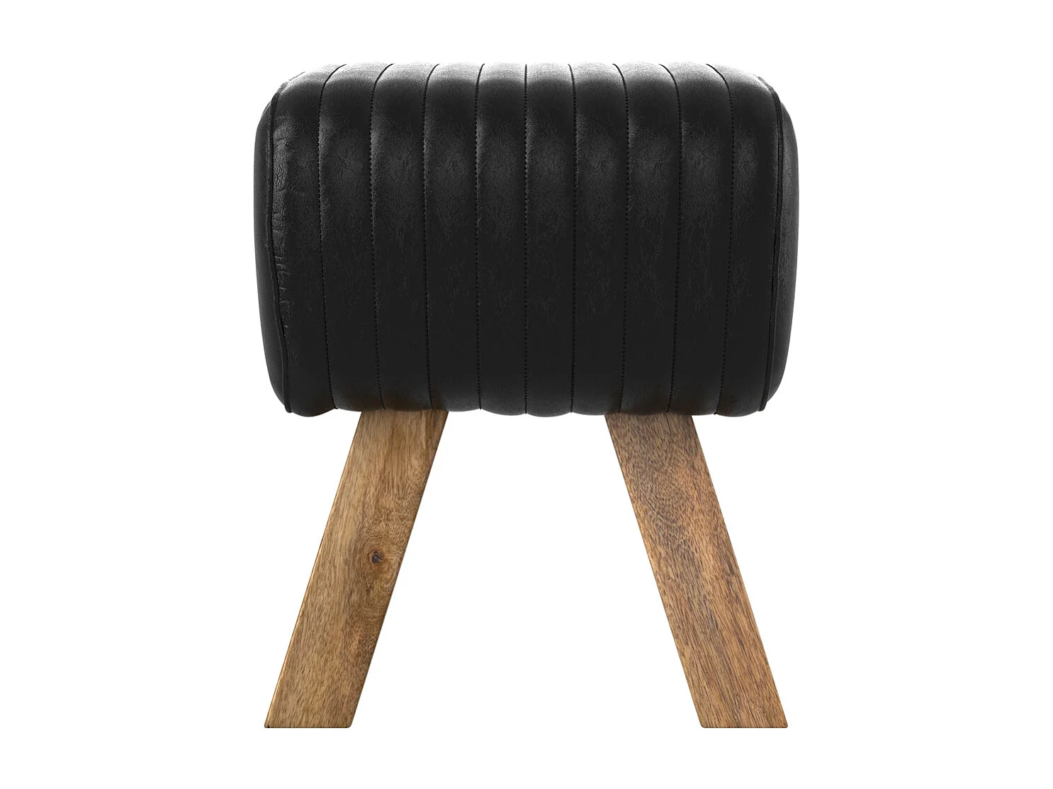 Tabouret en cuir noir et bois de manguier - Morena