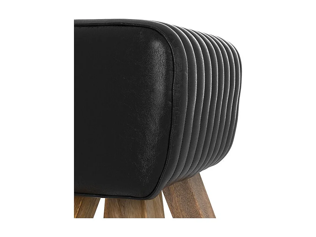 Tabouret en cuir noir et bois de manguier - Morena