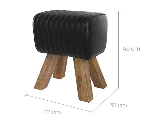 Tabouret en cuir noir et bois de manguier - Morena