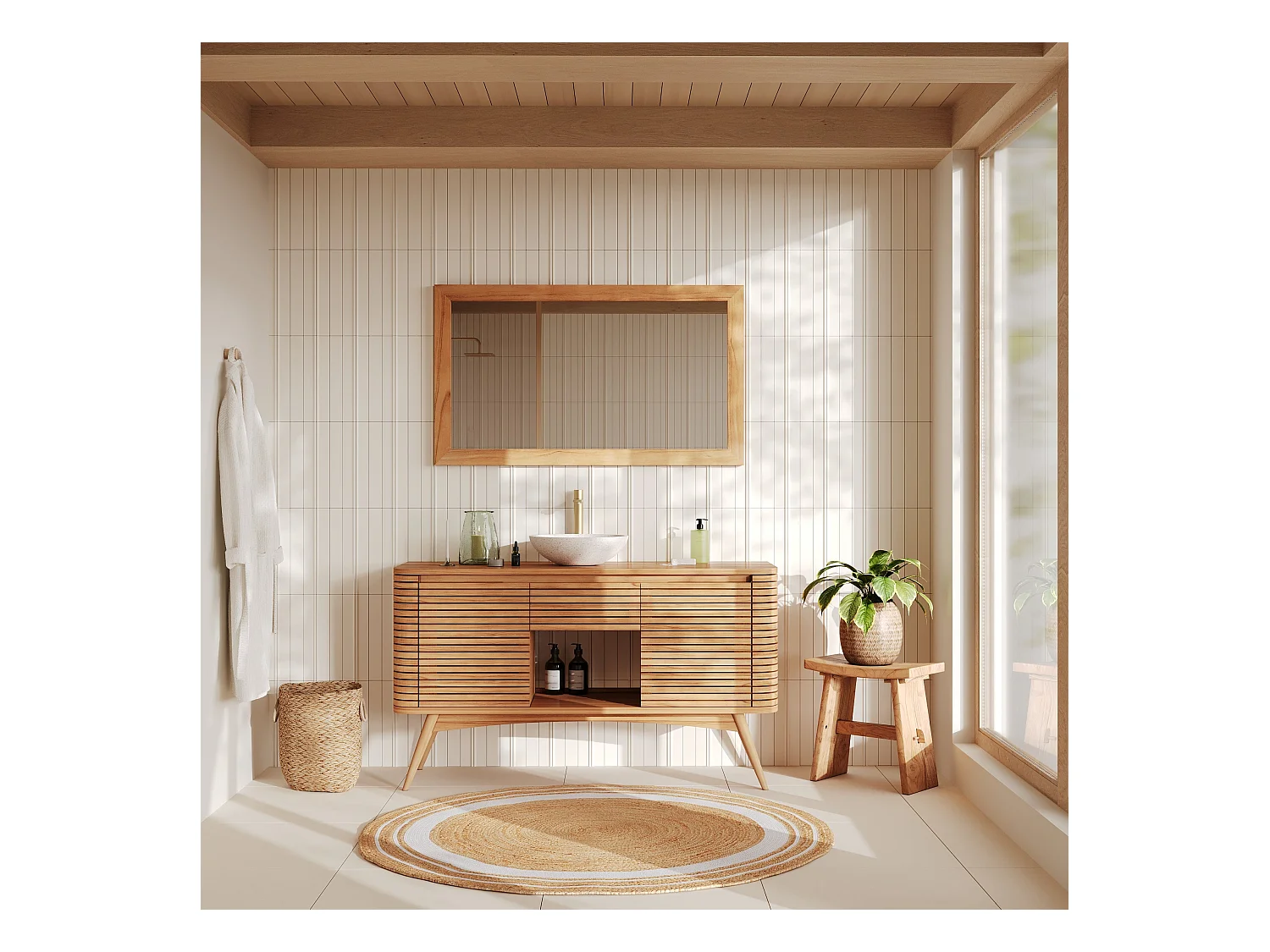 Tabouret en bois de teck recyclé - Eka