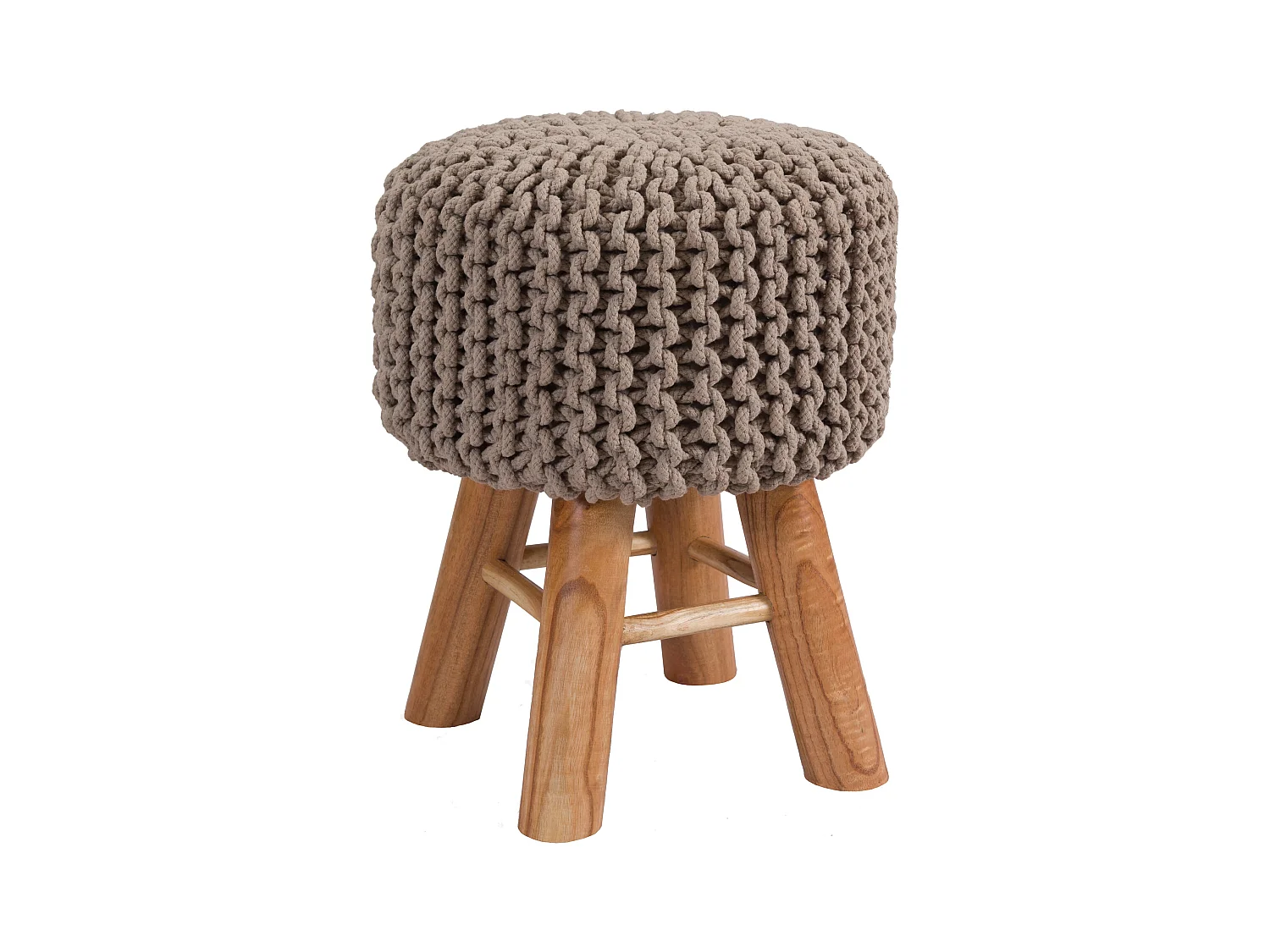 Petit tabouret tricot en coton taupe - Lisa