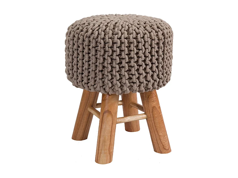 Petit tabouret tricot en coton taupe - Lisa
