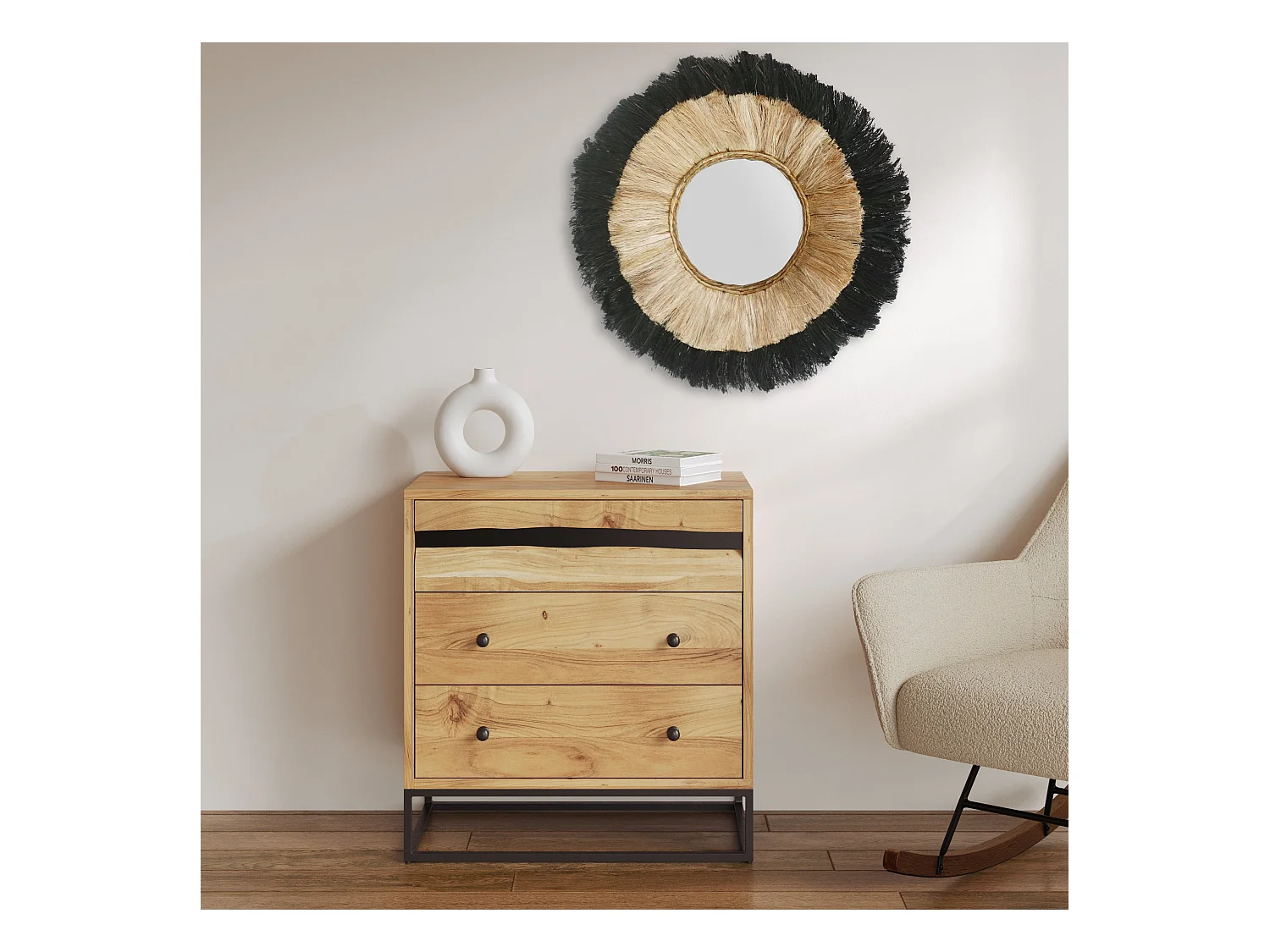 Cómoda de madera de acacia y metal, 3 cajones - Alabama