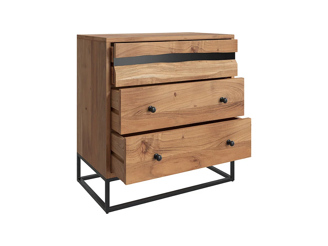 Cómoda de madera de acacia y metal, 3 cajones - Alabama
