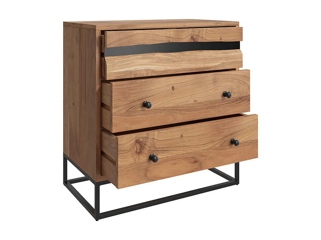Cassettiera in legno d'acacia e metallo, 3 cassetti - Alabama
