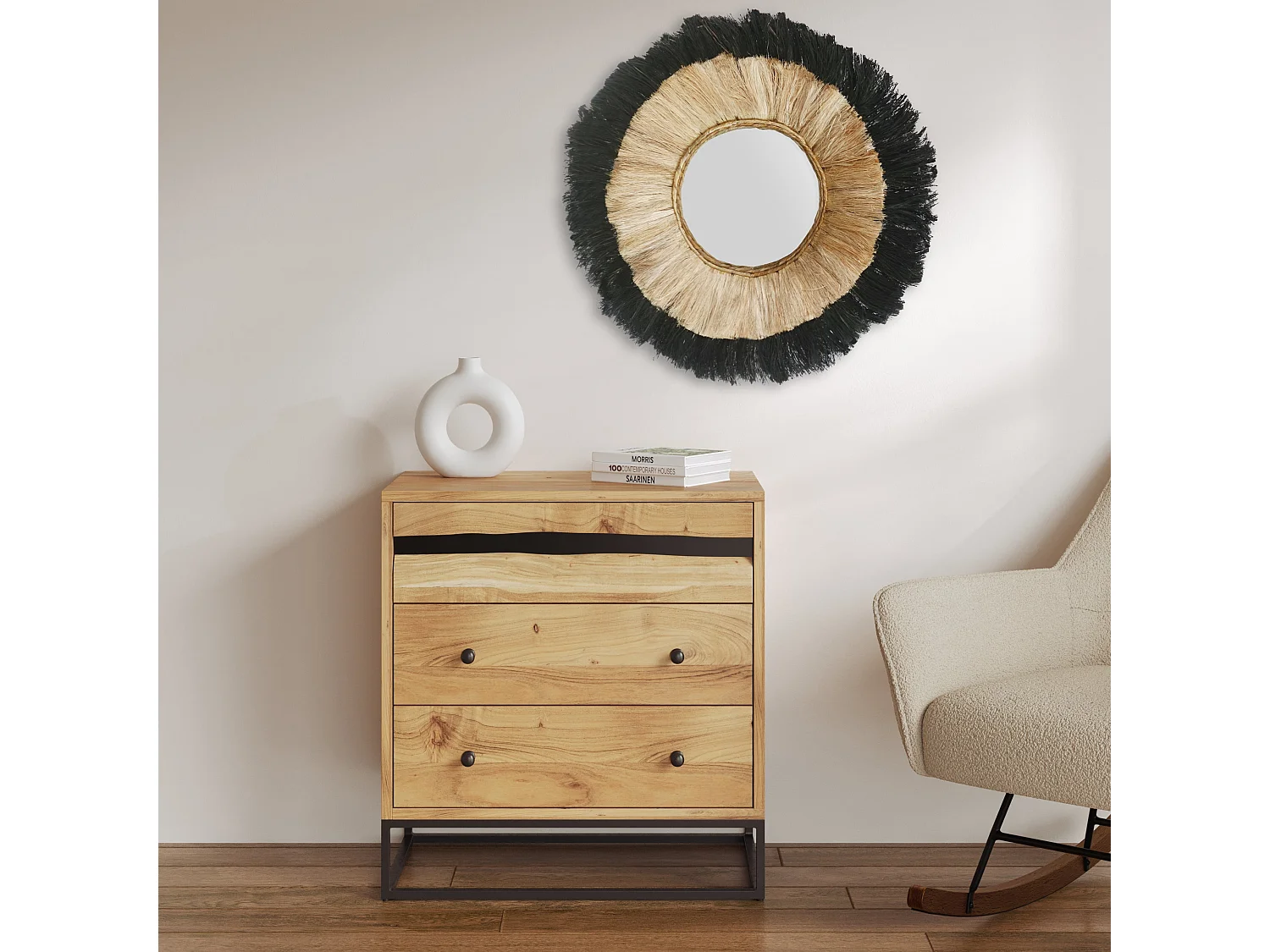 Cassettiera in legno d'acacia e metallo, 3 cassetti - Alabama