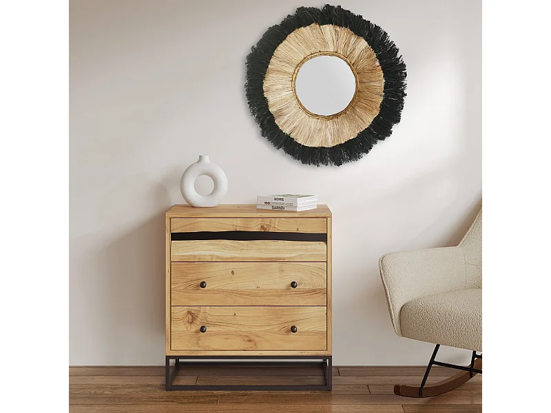 Commode en bois d'acacia et métal, 3 tiroirs - Alabama