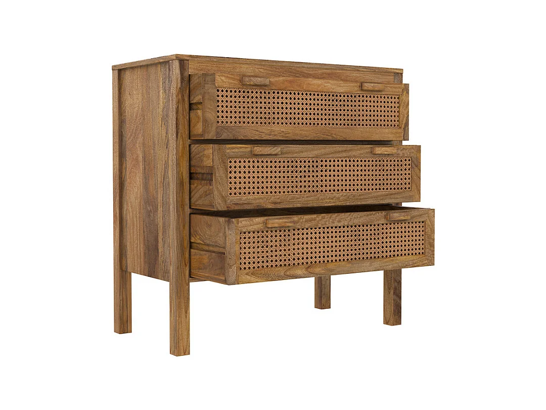 Cassettiera a 3 cassetti in legno e canna - Tiki