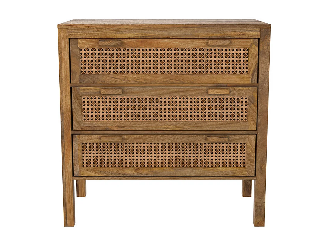 Cómoda de madera y caña con 3 cajones - Tiki